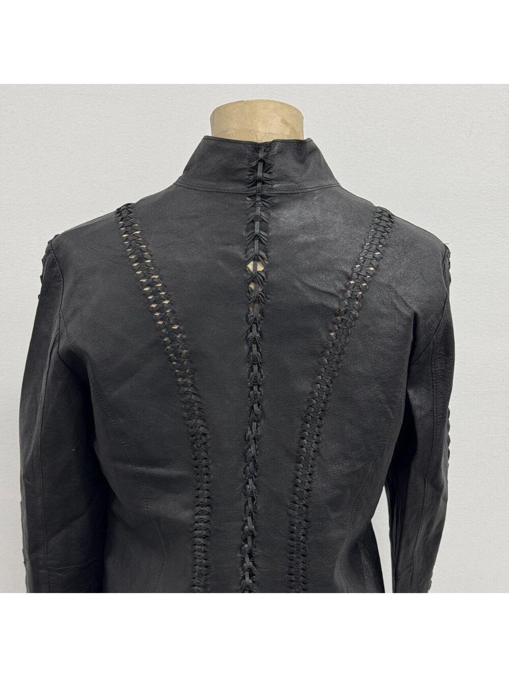 Vintage Black Braided Detail Y2K Avant Garde Leather Jacket - Picture 4 of 8